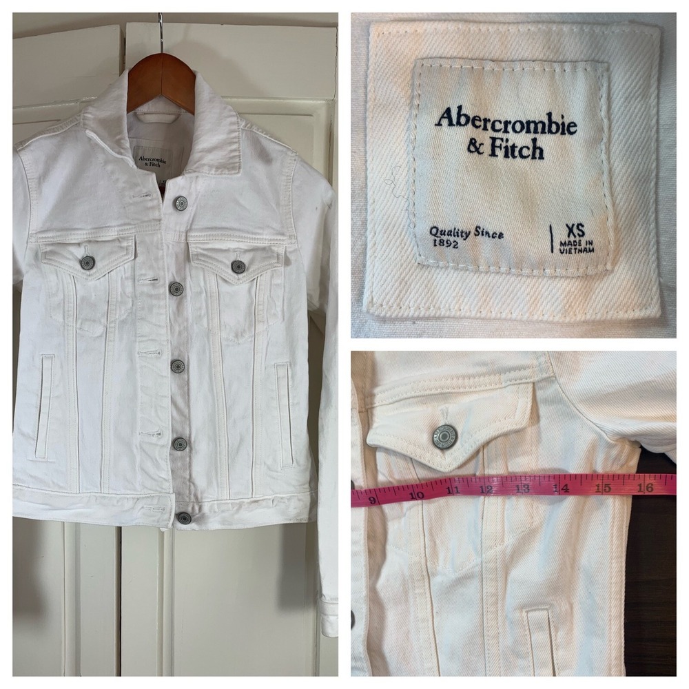 Abercrombie & Fitch White Denim Trucker Jacket Womens XS 144J0317 Stretch Cotton